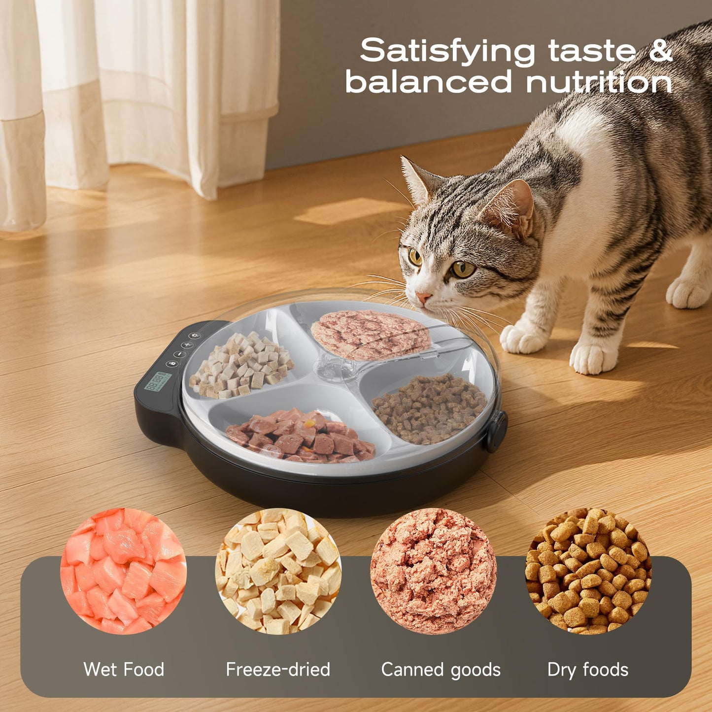 Automatic Cat Feeder Wet Food: Cordless Cat Food Dispenser with Timer - Pet Feeder with Ice Pack for Wet & Dry Food Refrigerated - Auto Wireless Small Dog Feeder Battery Power - Supply 4 Meals per Day - DeKove
