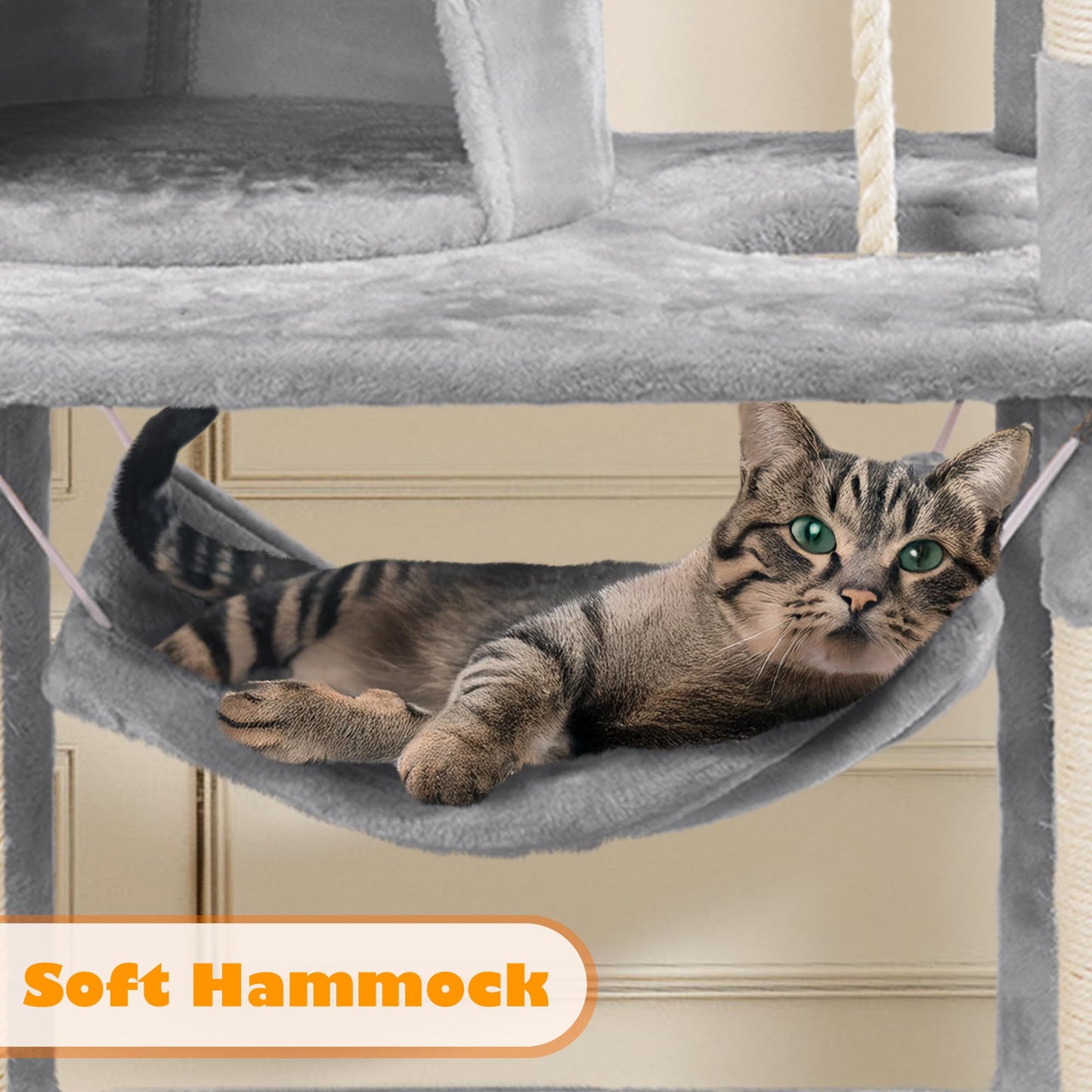 Yaheetech 158cm Multi-level Cat Tree Tower Large Kitten Scratching Posts with Condos/Perches/Hammock Broad-space Kitten Activity Centre, Light Grey - DeKove