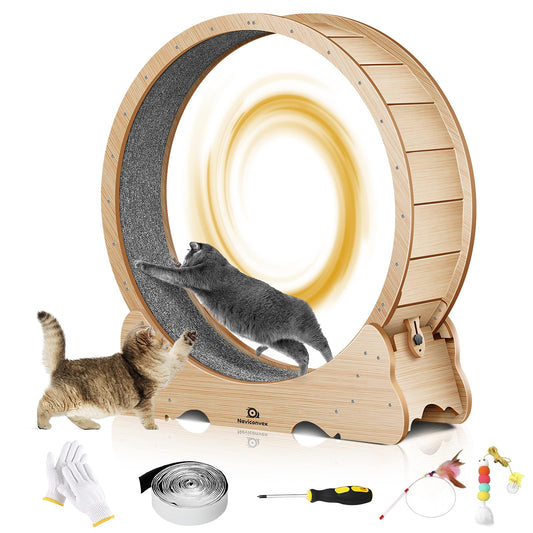 Naviconvex Cat Wheel Cat Exercise Wheel for indoor cats Daily Exercise with Nature Wood Colour The cat treadmill is the best gift for your cat's healthy growth - DeKove