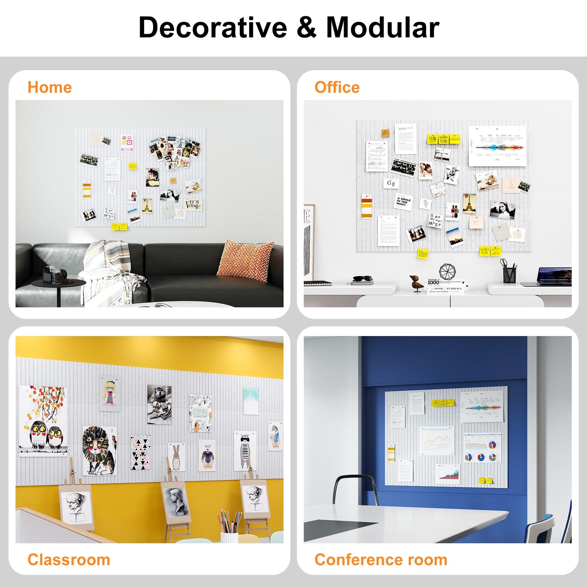 PAG-Mass Felt Bulletin Board Wall Tiles with Removable Adhesive,120×90cm Vision Board Kit for Wall Decorative,Notice Memos Pin Board for Home Office Kitchen,12 Pack-Light Grey - DeKove