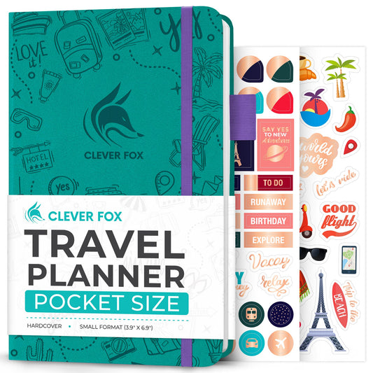 Clever Fox Travel Journal – Vacation Planner with Budget Plan, Packing List, Expense Tracker & Trip Journal – Travelling Itinerary Organizer for Women, Men & Couples – Pocket Size, Turquoise - DeKove