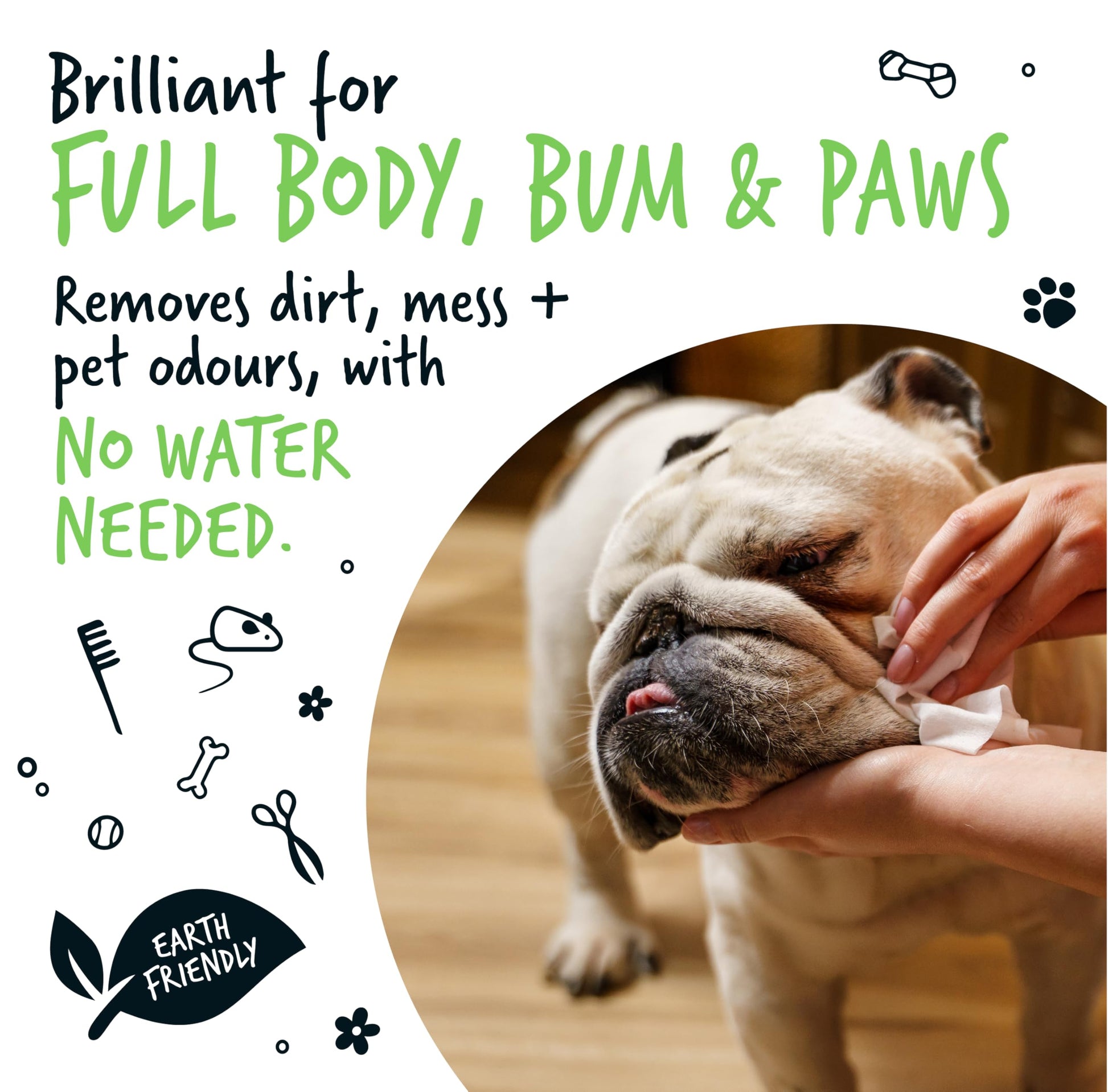 BUGALUGS Dog Wipes, 100% Plastic Free Biodegradable pet wipes for full body, eye wipes, ear wipes, bum & paws. 110 sensitive dog grooming wipes for dogs, puppy & cat grooming (Fragrance Free) - DeKove