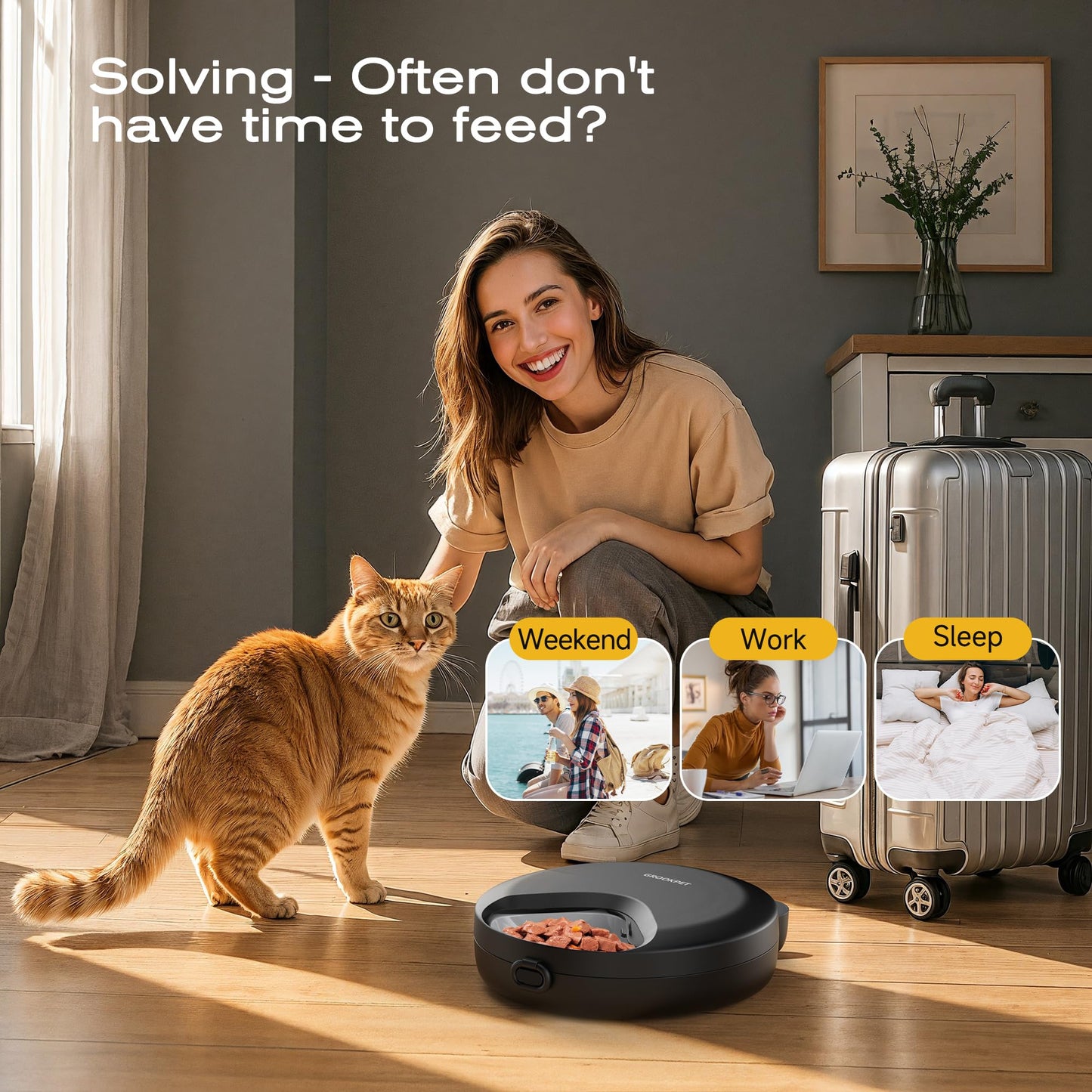 Automatic Cat Feeder Wet Food: Cordless Cat Food Dispenser with Timer - Pet Feeder with Ice Pack for Wet & Dry Food Refrigerated - Auto Wireless Small Dog Feeder Battery Power - Supply 4 Meals per Day - DeKove