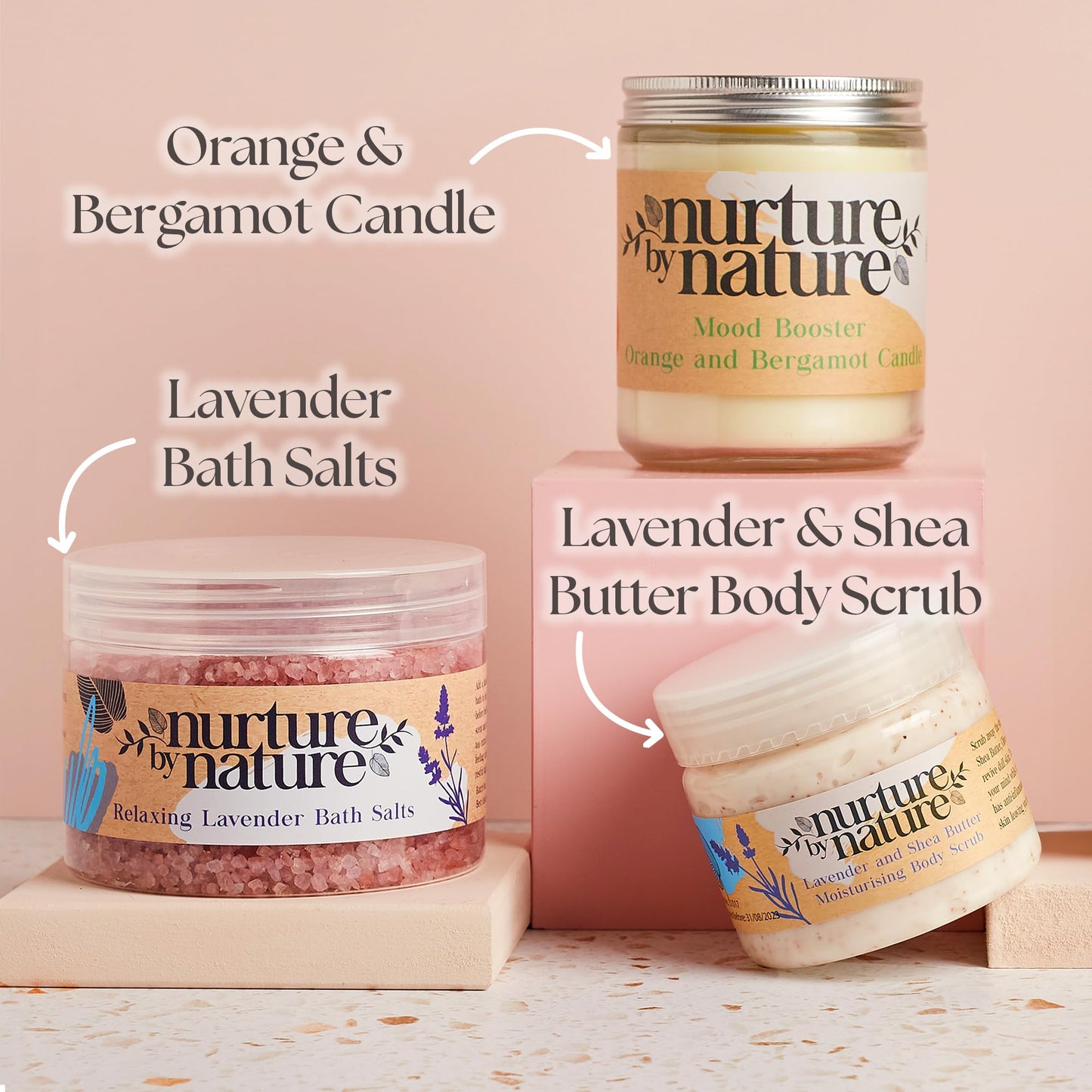 Nurture by Nature RELAX & CALM Pamper Gifts for Women - Mothers Day Hamper - Relaxation Gifts for Women with Lavender Mist, Bath Salts, Candle & More - Bath Sets, Mothers Day Gifts, Spa Sets - DeKove