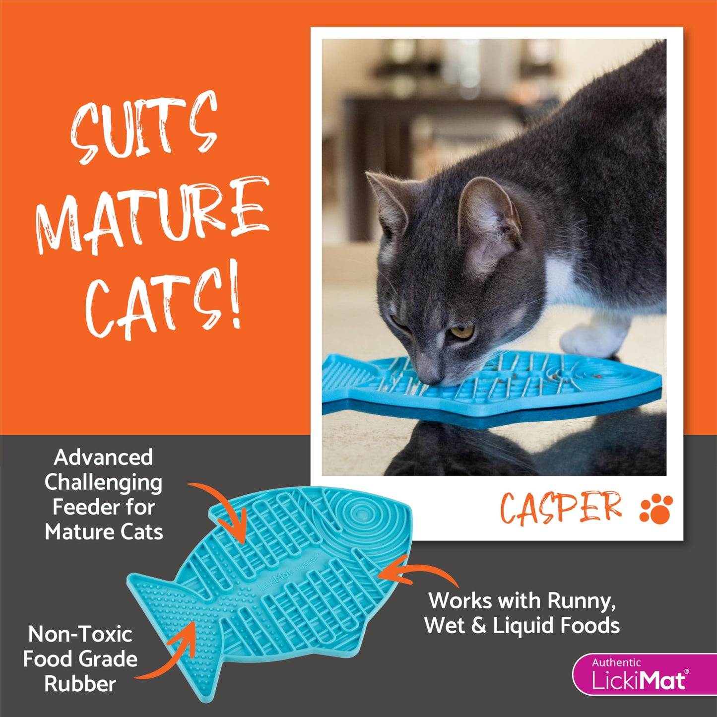 LickiMat Casper, Fish-Shaped Cat Slow Feeders for Feline Boredom and Anxiety Reduction; Perfect for Food, Treats and Anxiety Reduction, Purple - DeKove