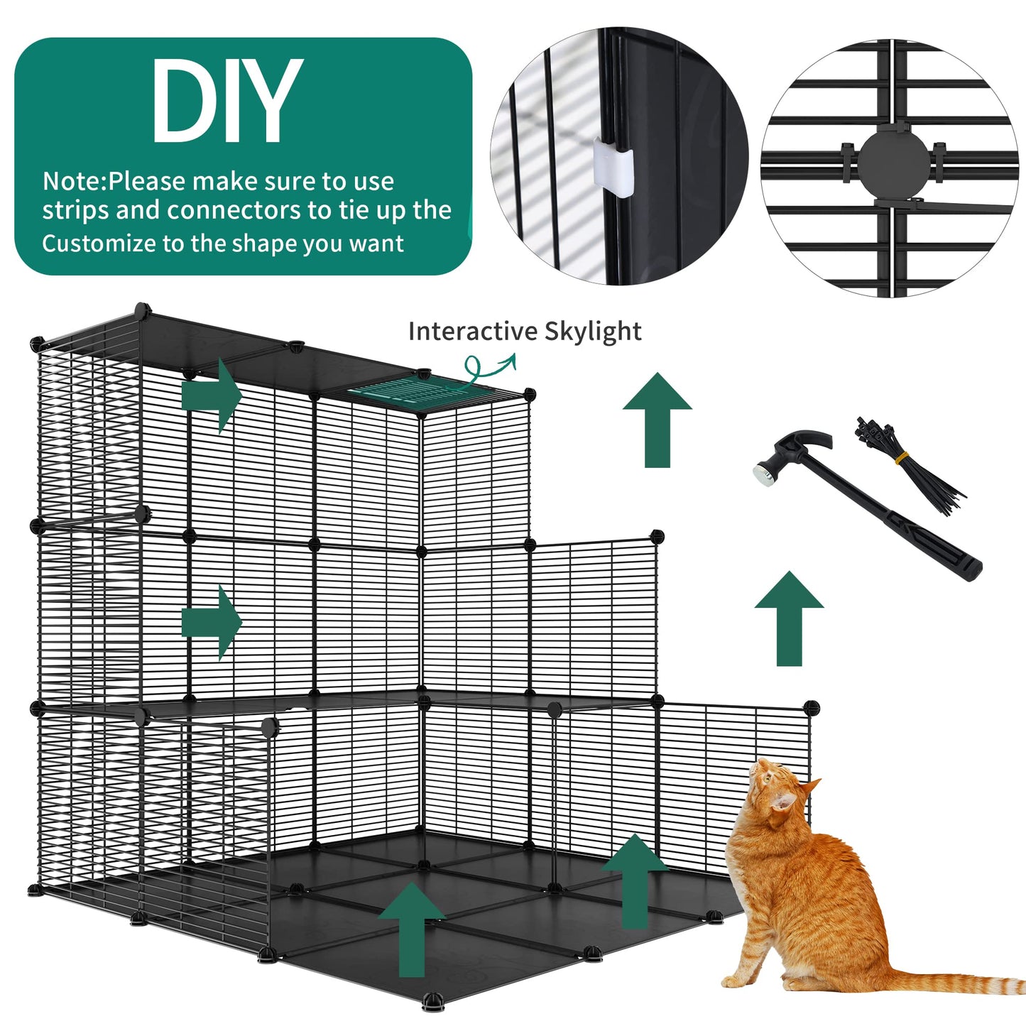 YITAHOME Cat Cage - 3-Tier DIY Playpen with Metal Wire and Extra Large Hammock for 1-2 Cats, Small Animals, Black - DeKove