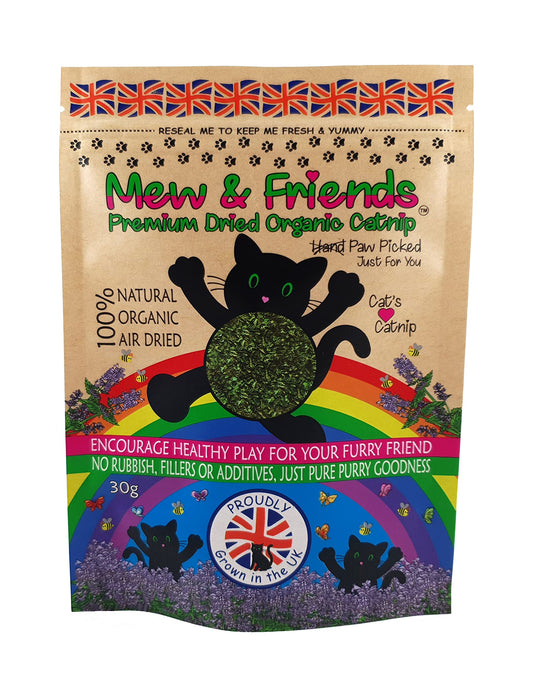 Mew & Friends Catnip - Grown in UK Premium Catnip 100% Organic Naturally Dried | Extra Strong Cat Nip | New 2025 Crop | Cat Toy | Cat Treat | Gift For Cat Lovers - 30g - DeKove
