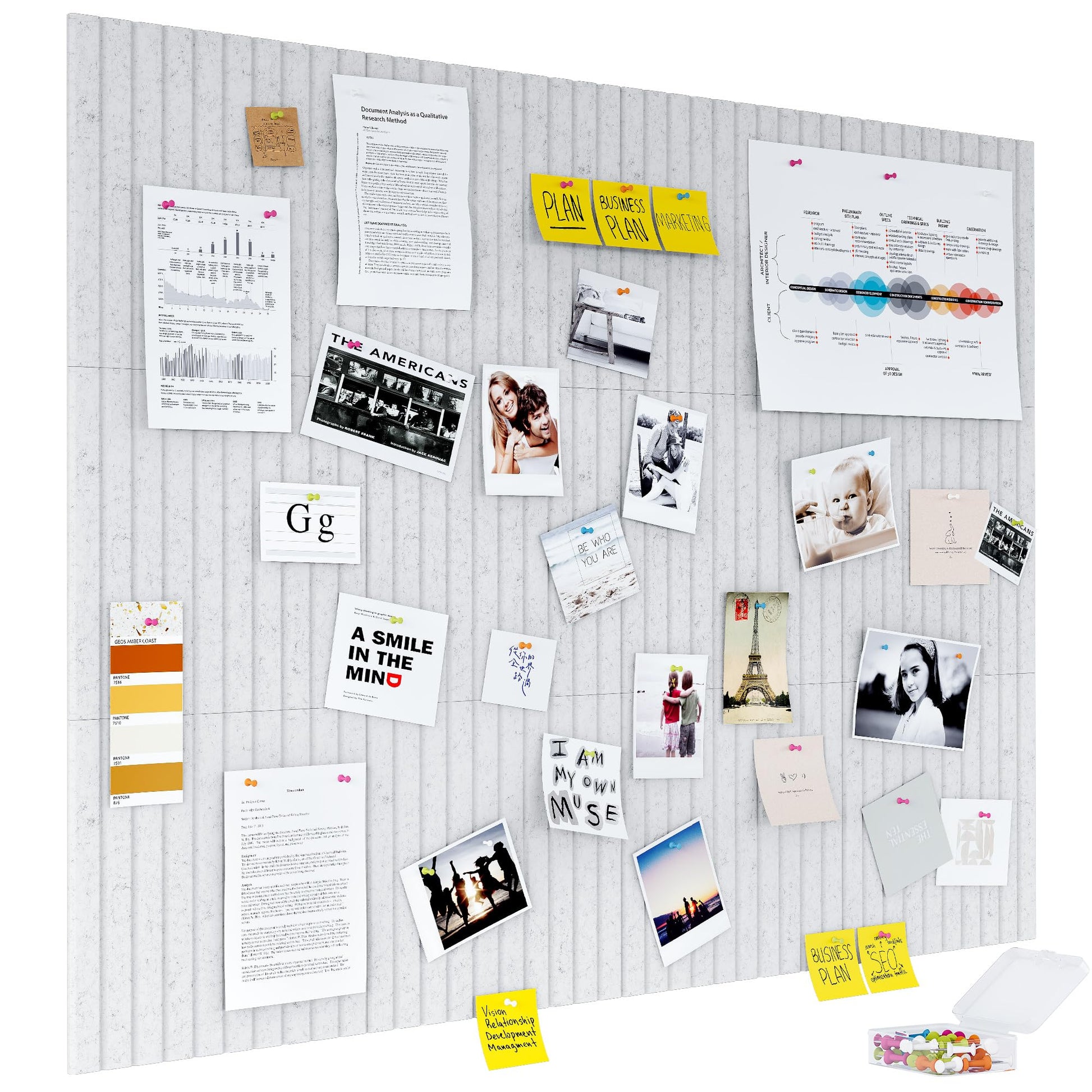 PAG-Mass Felt Bulletin Board Wall Tiles with Removable Adhesive,120×90cm Vision Board Kit for Wall Decorative,Notice Memos Pin Board for Home Office Kitchen,12 Pack-Light Grey - DeKove