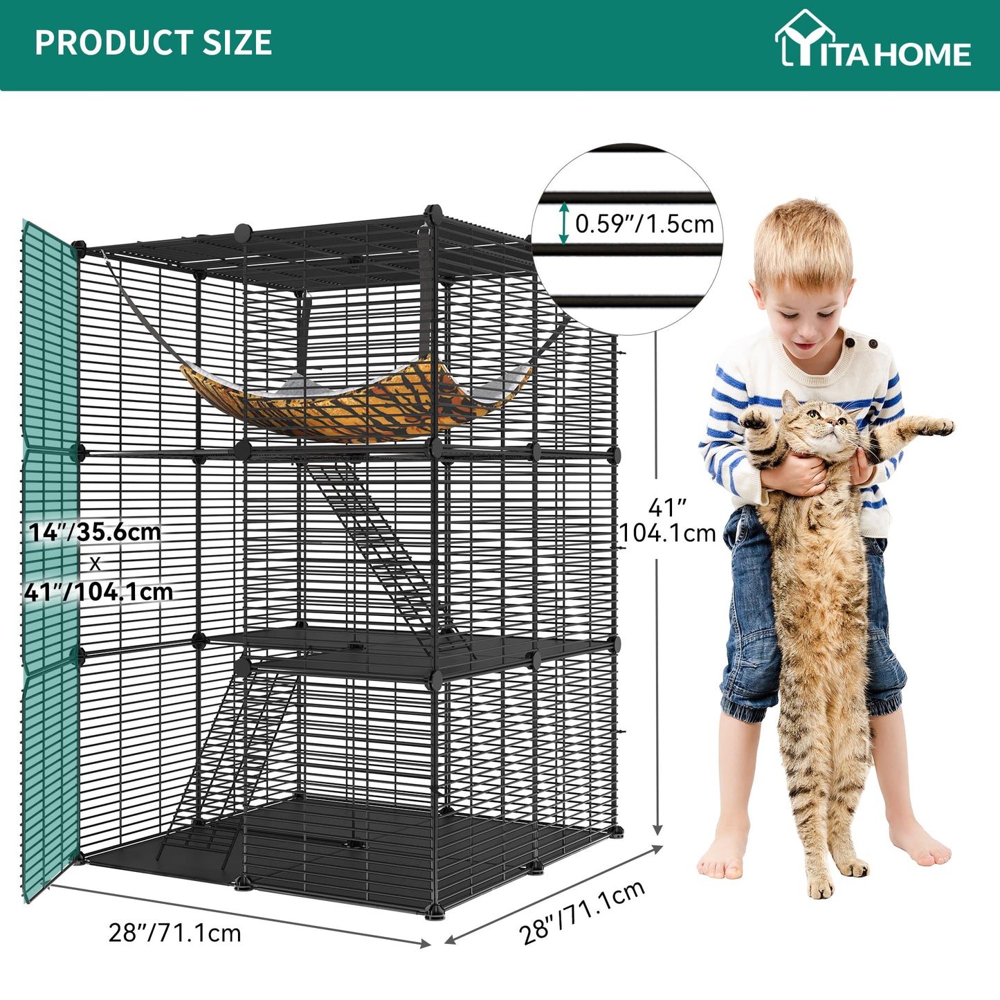 YITAHOME Cat Cage - 3-Tier DIY Playpen with Metal Wire and Extra Large Hammock for 1-2 Cats, Small Animals, Black - DeKove