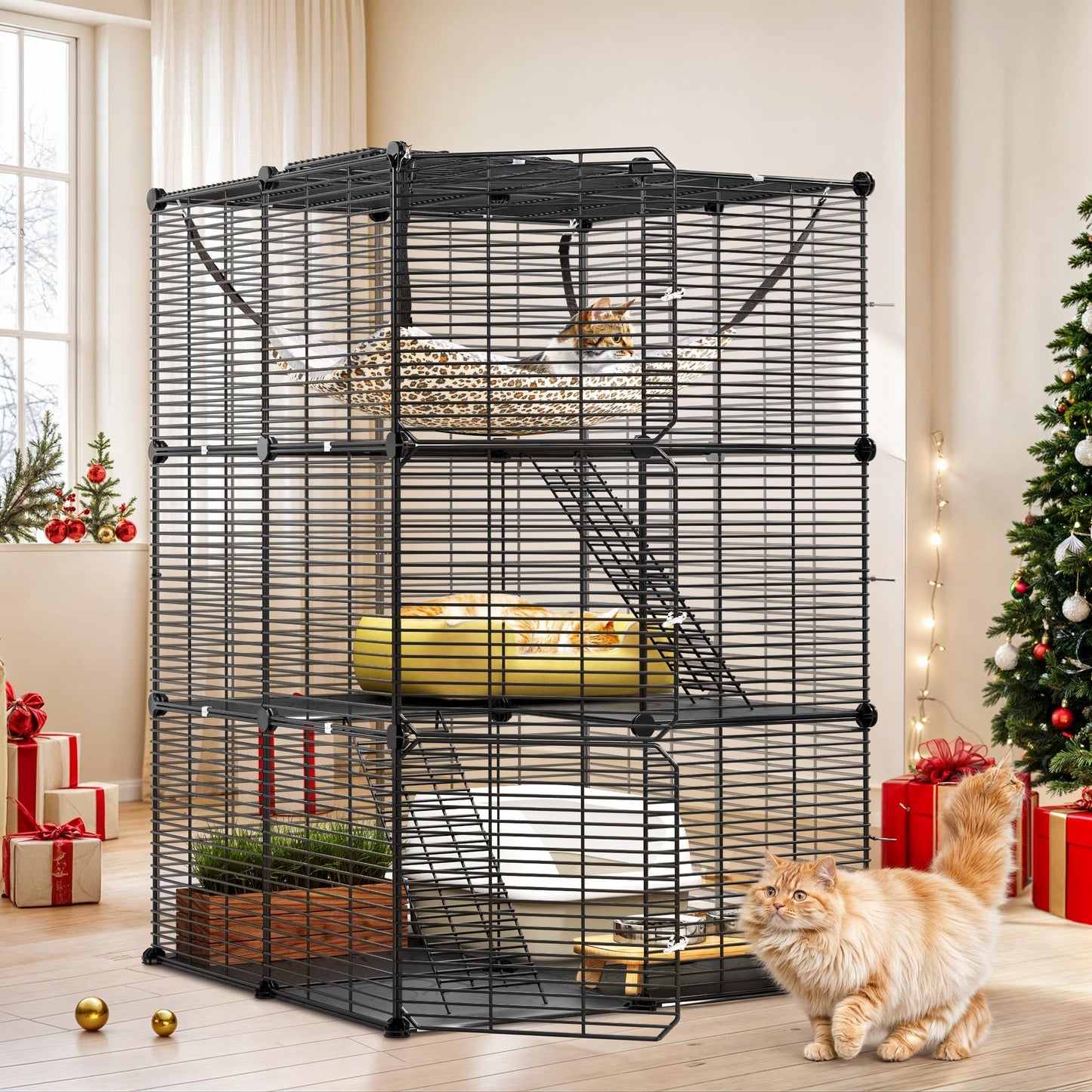 YITAHOME Cat Cage - 3-Tier DIY Playpen with Metal Wire and Extra Large Hammock for 1-2 Cats, Small Animals, Black - DeKove