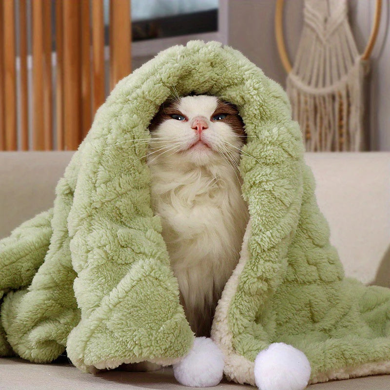 Cute Cat Warm Flannel Green Blanket - DeKove