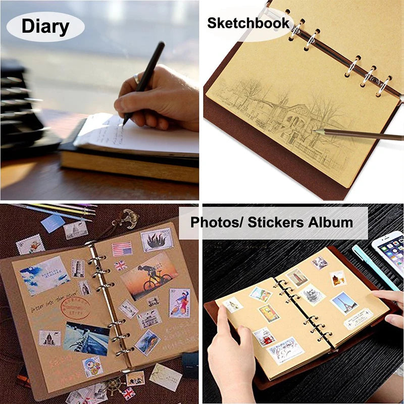 Retro Notebook Traveler Diary Leather Soft Cover Small Size 13x9cm Replaceable Kraft Paper Inner Notebooks & Notepads - DeKove