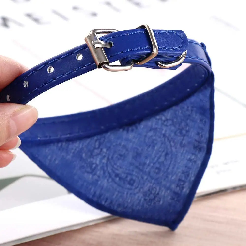 Pet Dog Neck Scarf Puppy Cat Dog Collar Bandana Collar Scarf with Leather Collar Accessories Adjustable Pet Puppy Cat Scarf - DeKove