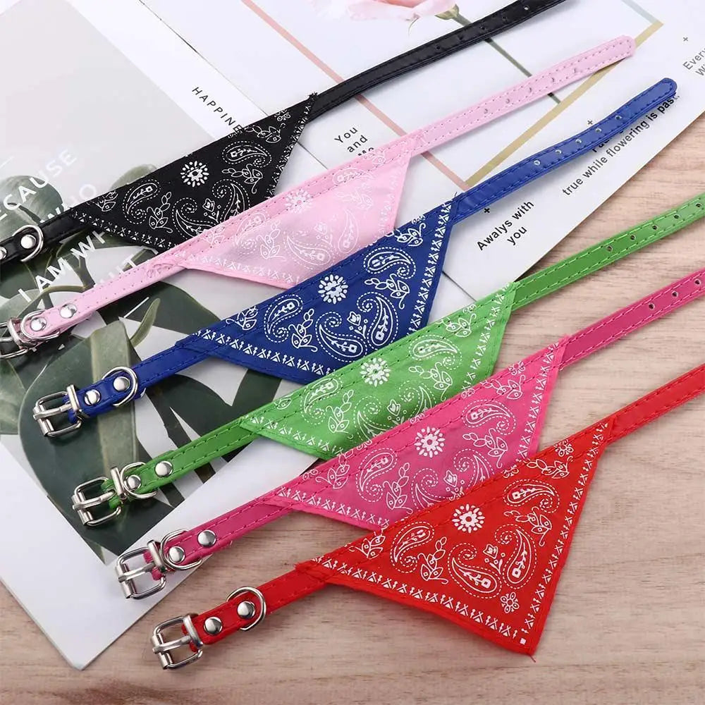 Pet Dog Neck Scarf Puppy Cat Dog Collar Bandana Collar Scarf with Leather Collar Accessories Adjustable Pet Puppy Cat Scarf - DeKove