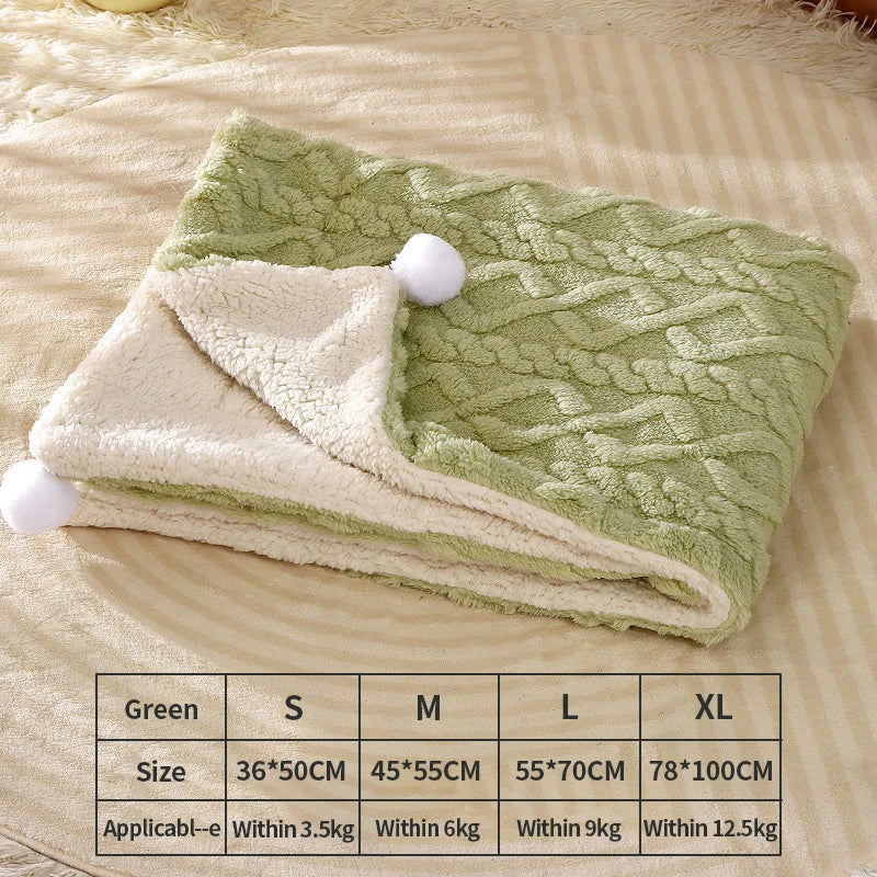 Cute Cat Warm Flannel Green Blanket - DeKove