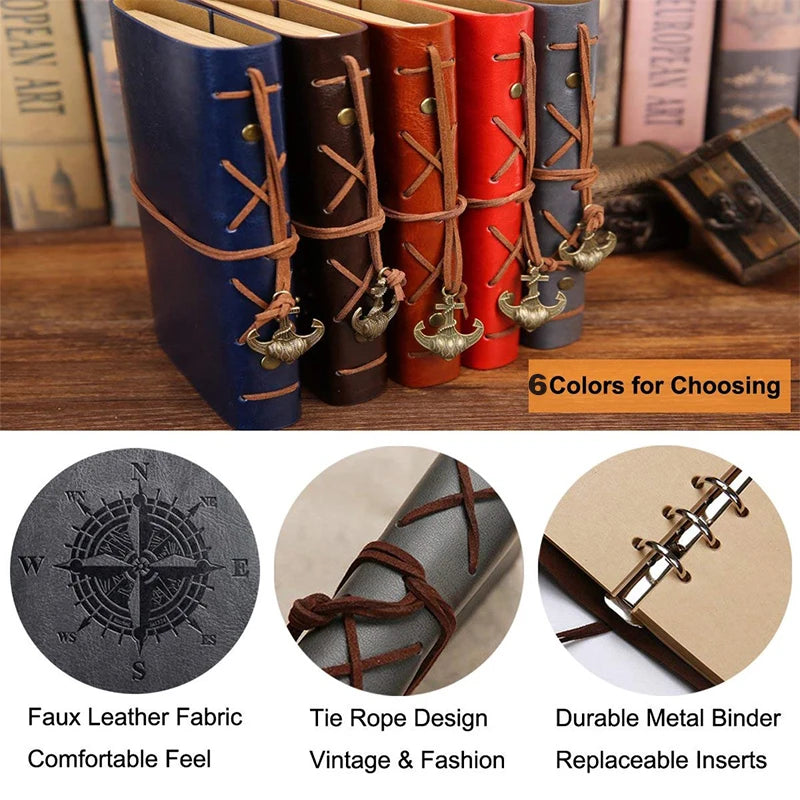 Retro Notebook Traveler Diary Leather Soft Cover Small Size 13x9cm Replaceable Kraft Paper Inner Notebooks & Notepads - DeKove