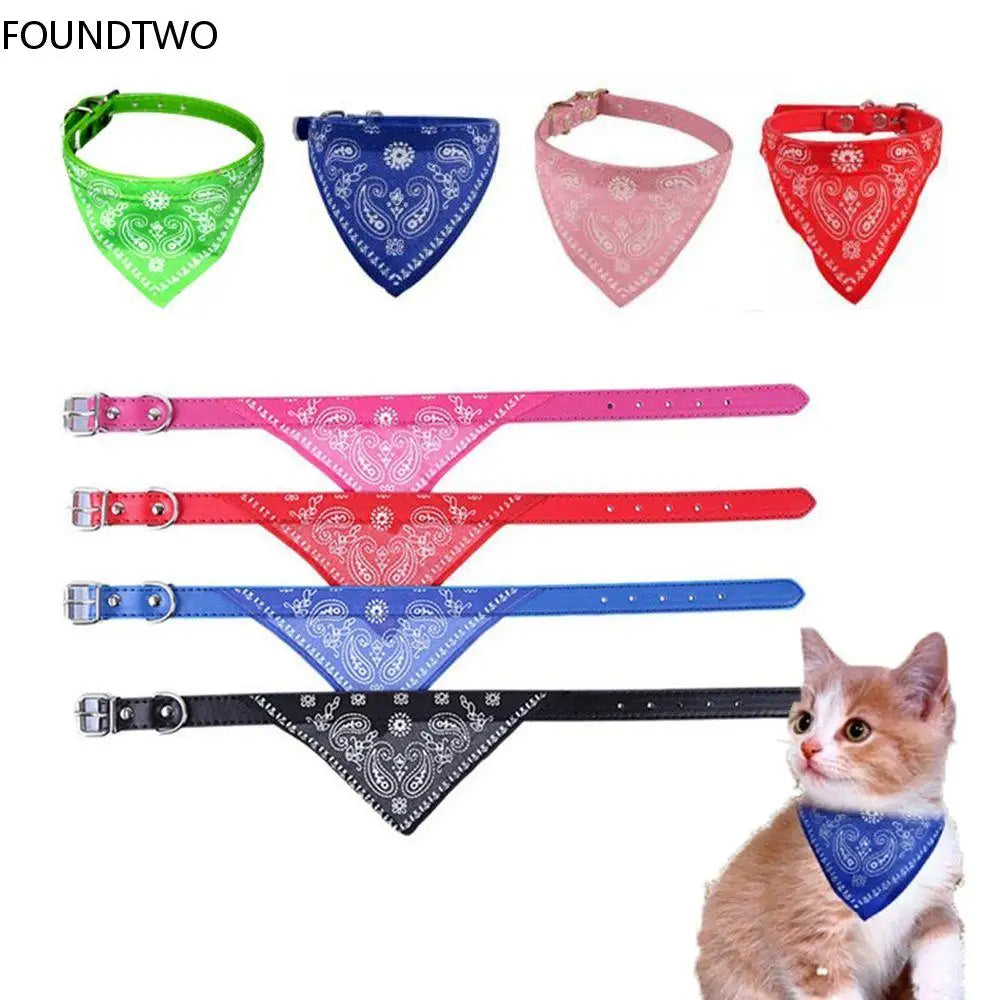 Pet Dog Neck Scarf Puppy Cat Dog Collar Bandana Collar Scarf with Leather Collar Accessories Adjustable Pet Puppy Cat Scarf - DeKove