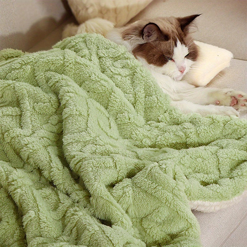 Cute Cat Warm Flannel Green Blanket - DeKove