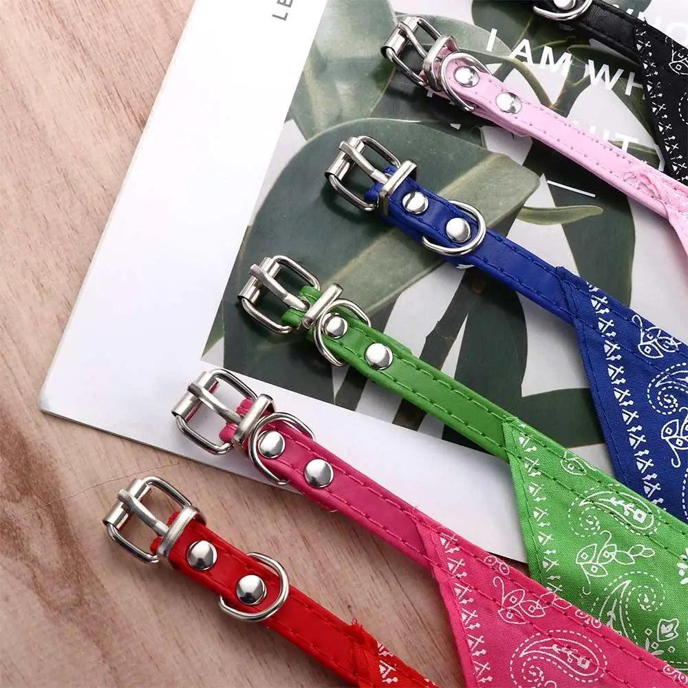 Pet Dog Neck Scarf Puppy Cat Dog Collar Bandana Collar Scarf with Leather Collar Accessories Adjustable Pet Puppy Cat Scarf - DeKove