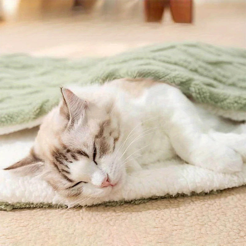 Cute Cat Warm Flannel Green Blanket - DeKove