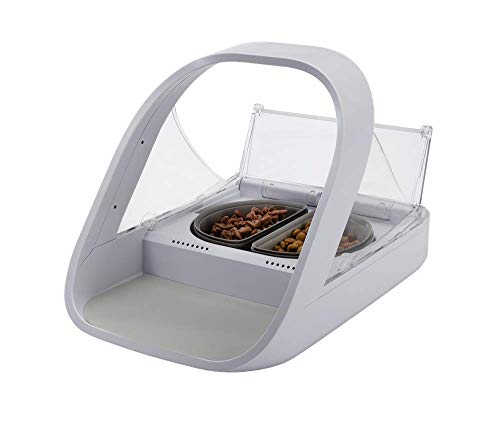 Sure Petcare SureFeed Microchip Pet Feeder Connect, RFID Collar Tags Compatible, Mobile App Control, Works for Wet and Dry Food, White, Hub and 4 x C Cell Batteries Required, Not Included - DeKove