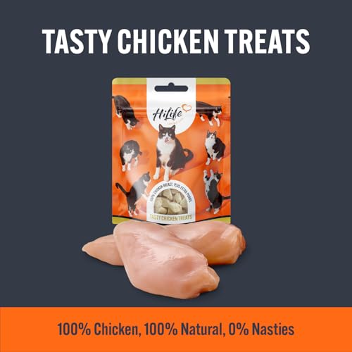 HiLife Chicken Breast Cat Treats, Freeze Dried & Grain Free Chicken Treats for Adult Cats, Made With 100% Natural Ingredients, Suitable for Indoor & Outdoor Cats (12 Bags x 10g) - DeKove