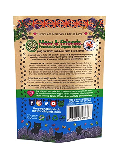 Mew & Friends Catnip - Grown in UK Premium Catnip 100% Organic Naturally Dried | Extra Strong Cat Nip | New 2025 Crop | Cat Toy | Cat Treat | Gift For Cat Lovers - 30g - DeKove