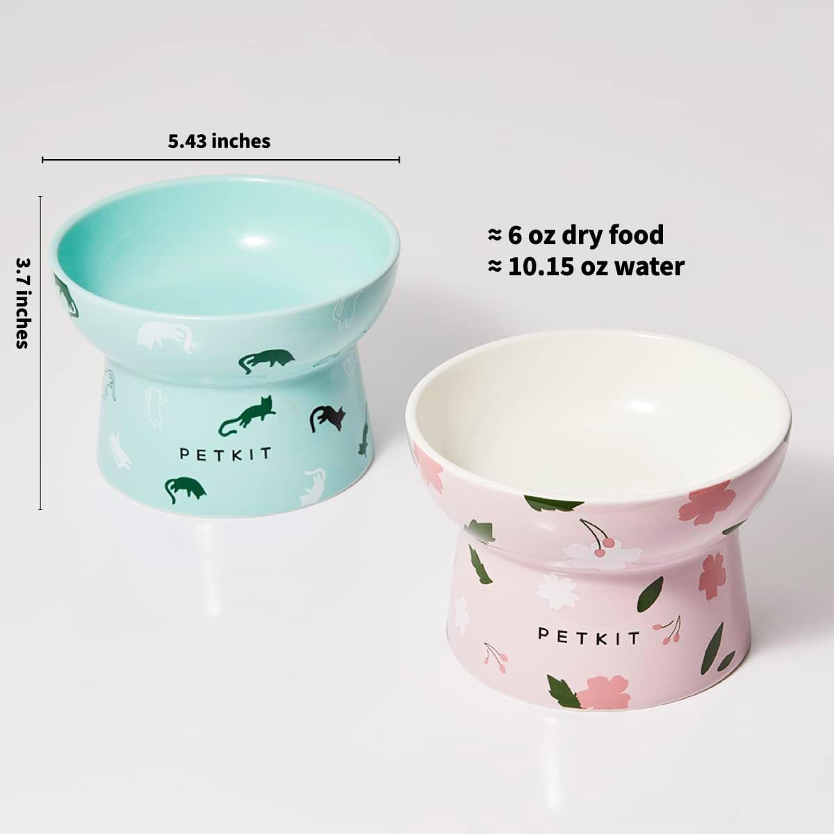 PETKIT Raised Cat Bowl, Ceramic Cat Elevated Food Bowl, Stress Free, Anti Vomiting, Backflow Prevention Cat Dog Water Bowl, Dishwasher and Microwave Safe, Pink - DeKove