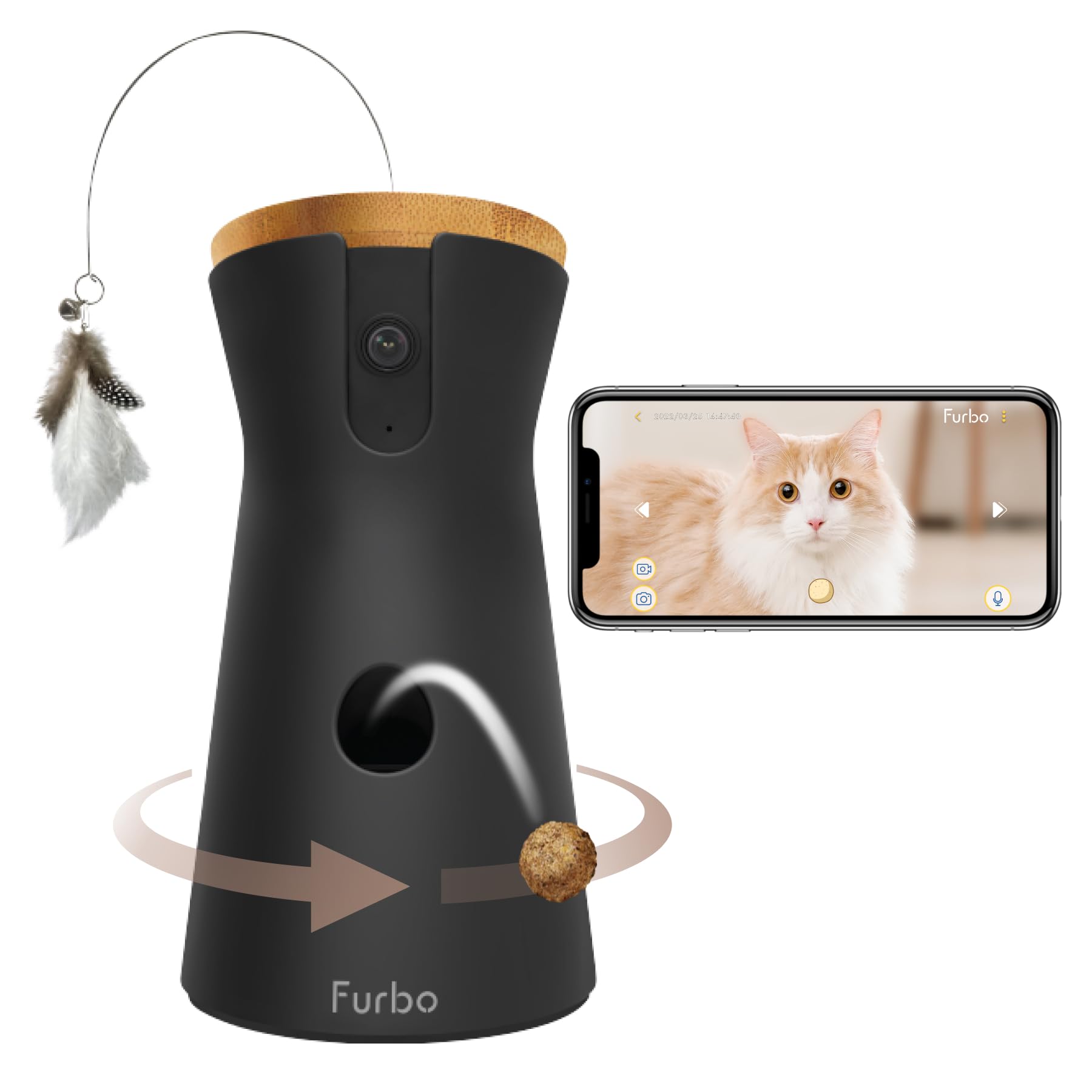 Furbo 360° Cat Camera [BASIC CAMERA]: Pet Monitor w/App, Rotating 360° View, Colour Night Vision, Auto-Tracking, Treat-toss, Meowing Alert. Loved by millions of pet parents worldwide - DeKove