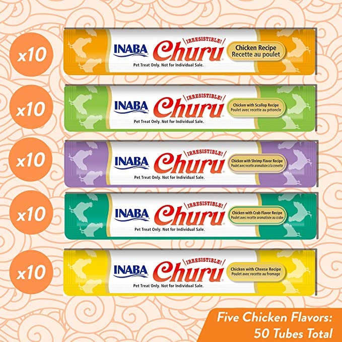 Churu by INABA Cat Treat - Variety Bucket 700g (50 x 14g) / Chicken Flavour, Soft & Creamy Cat Treat, Delicious & Healthy Snack for Cats, Hand Feeding, Natural, Grain Free, High in Moisture - DeKove