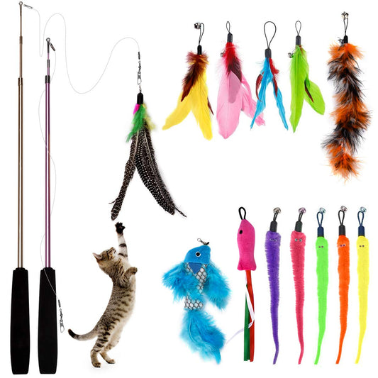 Bojafa Cat Toys for Indoor Cats Adult: Interactive Kitten Feather Wand Toys - 15Pcs Cat Teaser Toys - DeKove