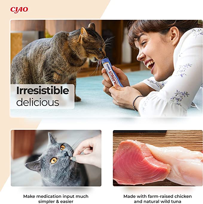 Churu by INABA Cat Treat - Variety Bucket 700g (50 x 14g) / Chicken Flavour, Soft & Creamy Cat Treat, Delicious & Healthy Snack for Cats, Hand Feeding, Natural, Grain Free, High in Moisture - DeKove