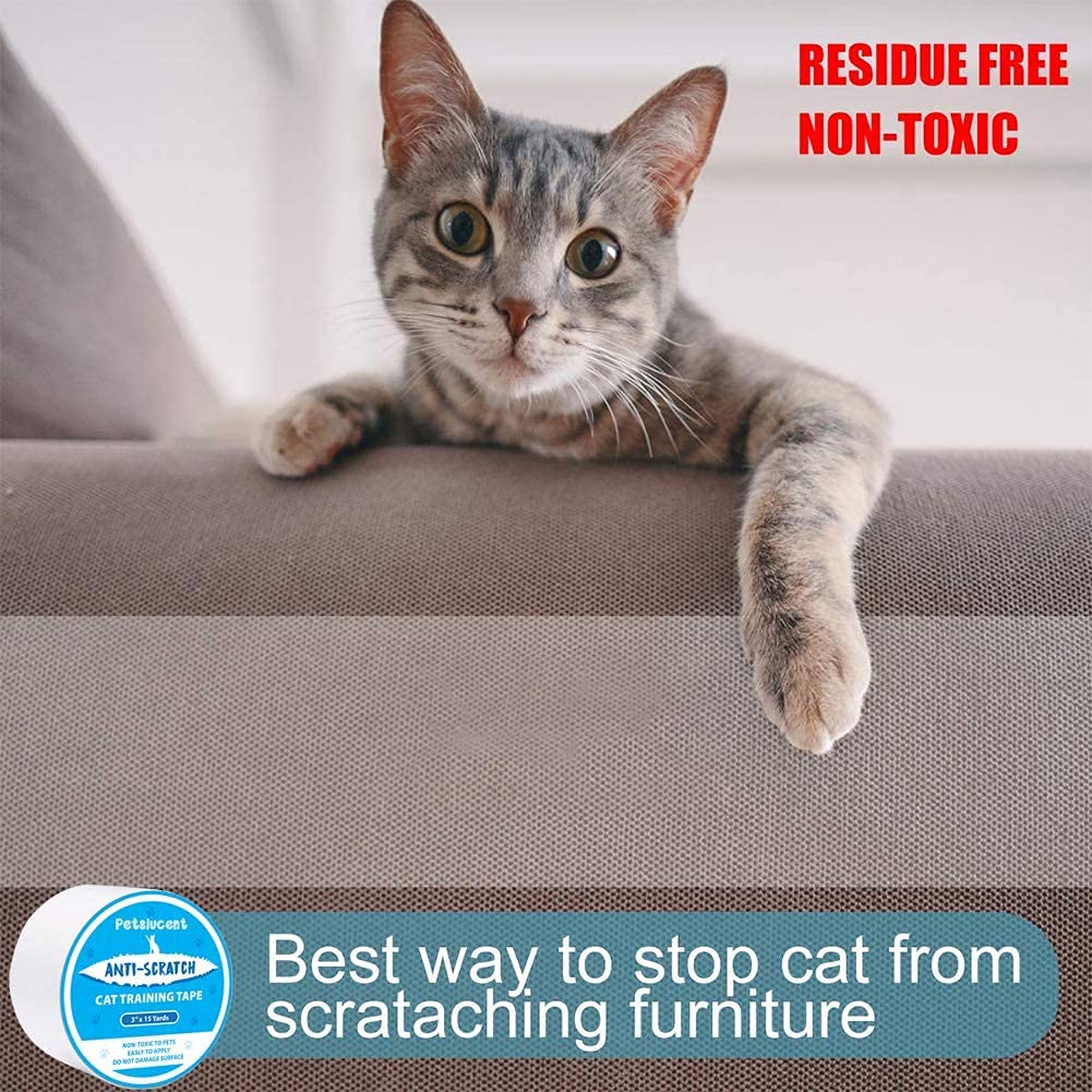 Petslucent Cat Scratch Deterrent Sticky Paws Tape, Cat Furniture Protector Training Tape Anti Scratching, Double Sided Guards for Carpet, Sofa, Couch, Door (Blue- 3''x 15 Yards) - DeKove