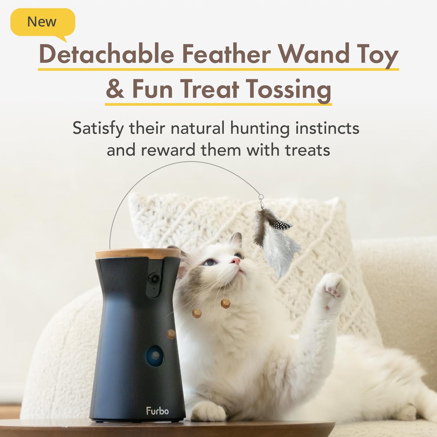 Furbo 360° Cat Camera [BASIC CAMERA]: Pet Monitor w/App, Rotating 360° View, Colour Night Vision, Auto-Tracking, Treat-toss, Meowing Alert. Loved by millions of pet parents worldwide - DeKove