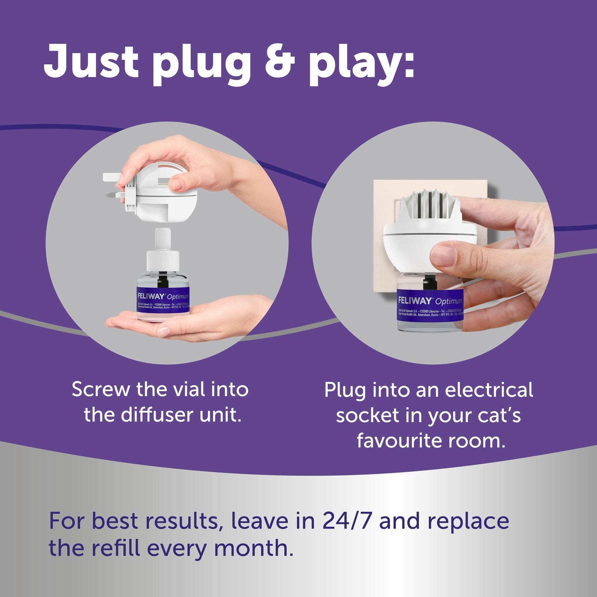 FELIWAY Optimum 30 Day Cat Calming Odourless Plug In Pheromone Diffuser Starter Kit, 48ml - Helps Solve Signs of Stress in Cats & Kittens, Veterinary Recommended, Drug-free, Clinically Proven - DeKove