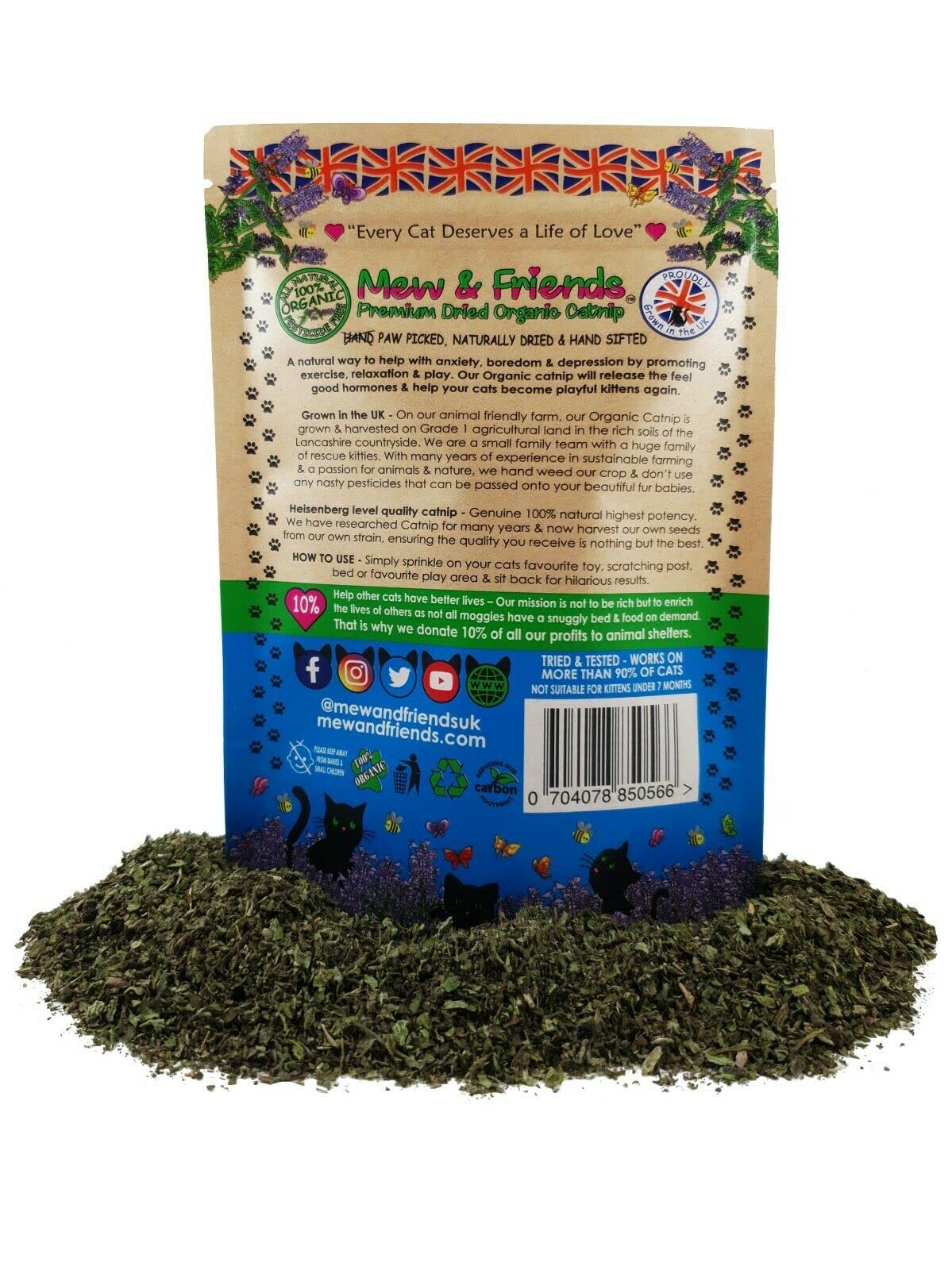 Mew & Friends Catnip - Grown in UK Premium Catnip 100% Organic Naturally Dried | Extra Strong Cat Nip | New 2025 Crop | Cat Toy | Cat Treat | Gift For Cat Lovers - 30g - DeKove