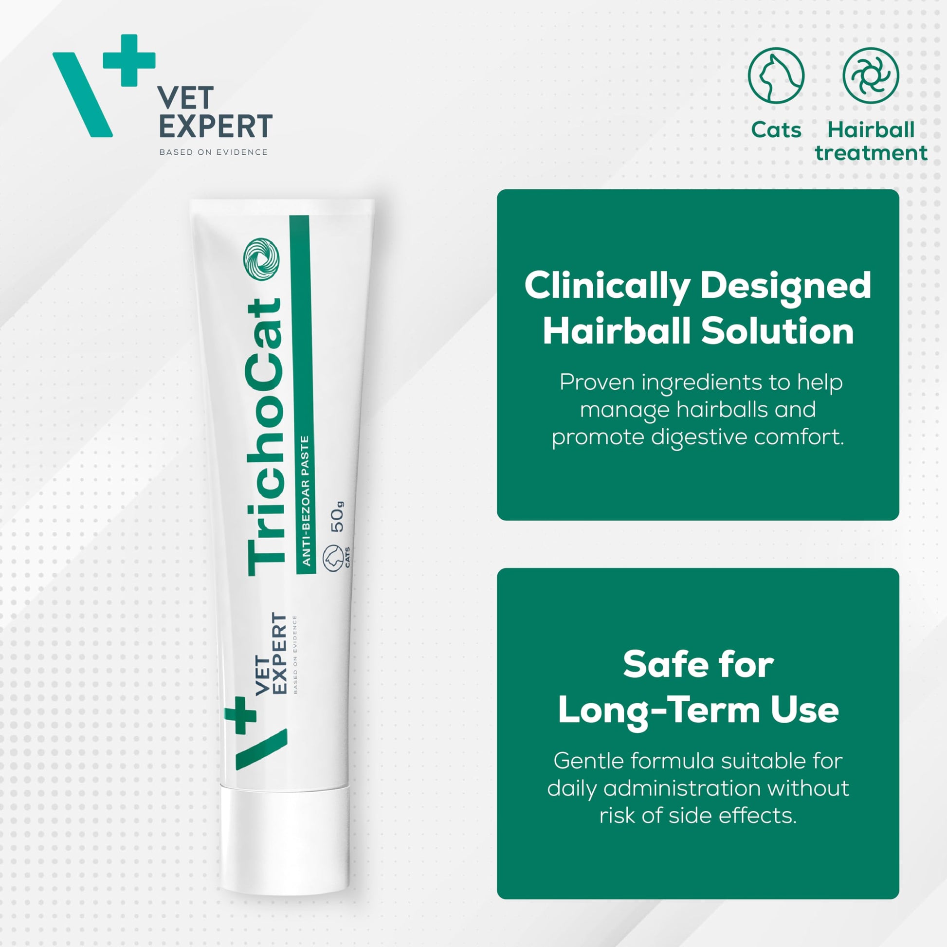 Vet Expert TrichoCat Hairball Treatment for Cats – Prevents and Removes Hairballs with Soy Oil, Yeasts, Taurine, and Vitamins E, B2, B3 – 50g Paste - DeKove
