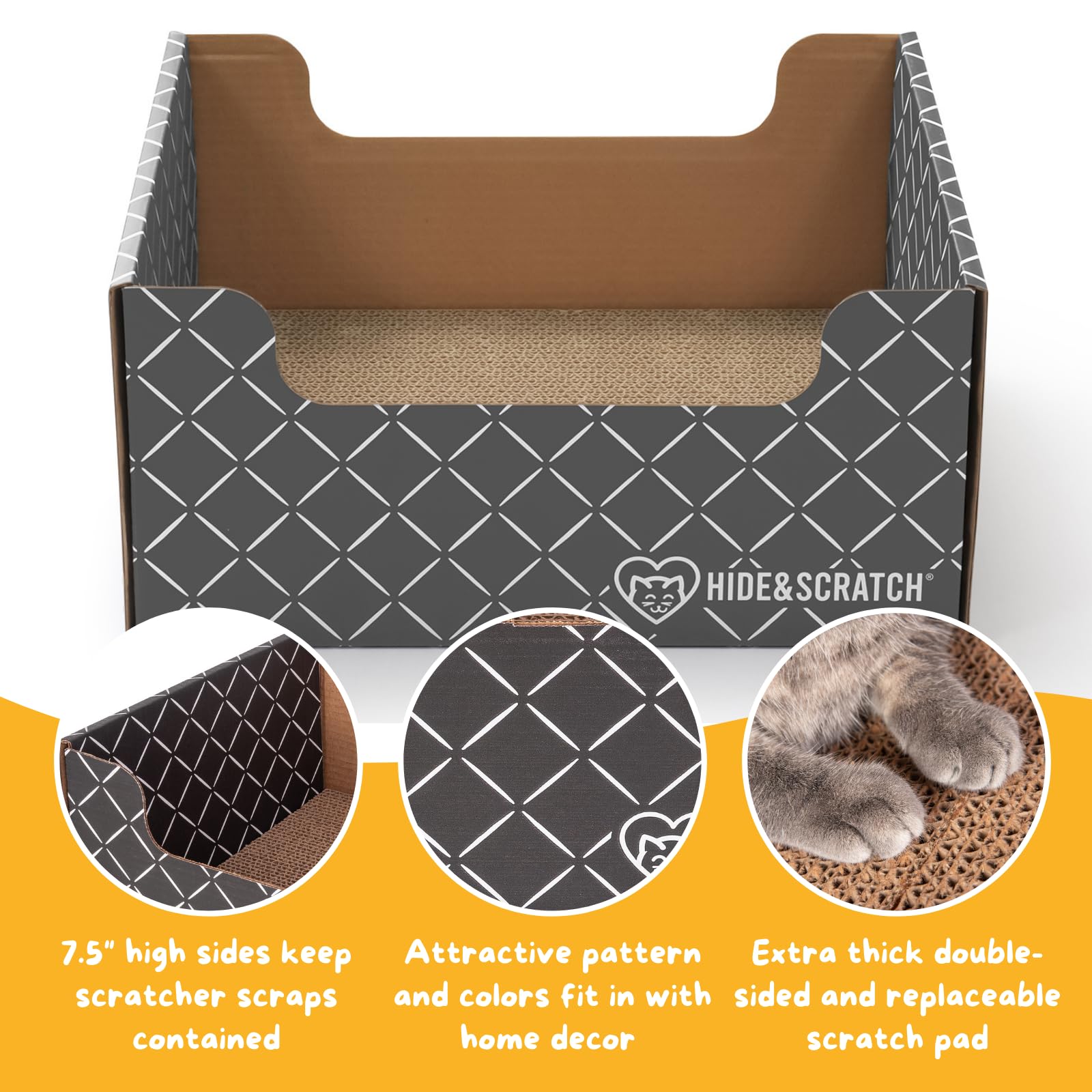 HIDE & SCRATCH Large Cardboard Cat Bed and Scratching Box with Refillable Double-Sided Cardboard Cat Scratching Board (40 x 33cm) - DeKove