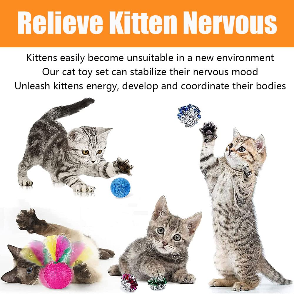Speedy Panther 21 Pcs Cat Toys for Indoor Cats Collapsible Cat Tunnel Interactive Feather Teaser Wand Ball Toy for Kitten Cats - DeKove