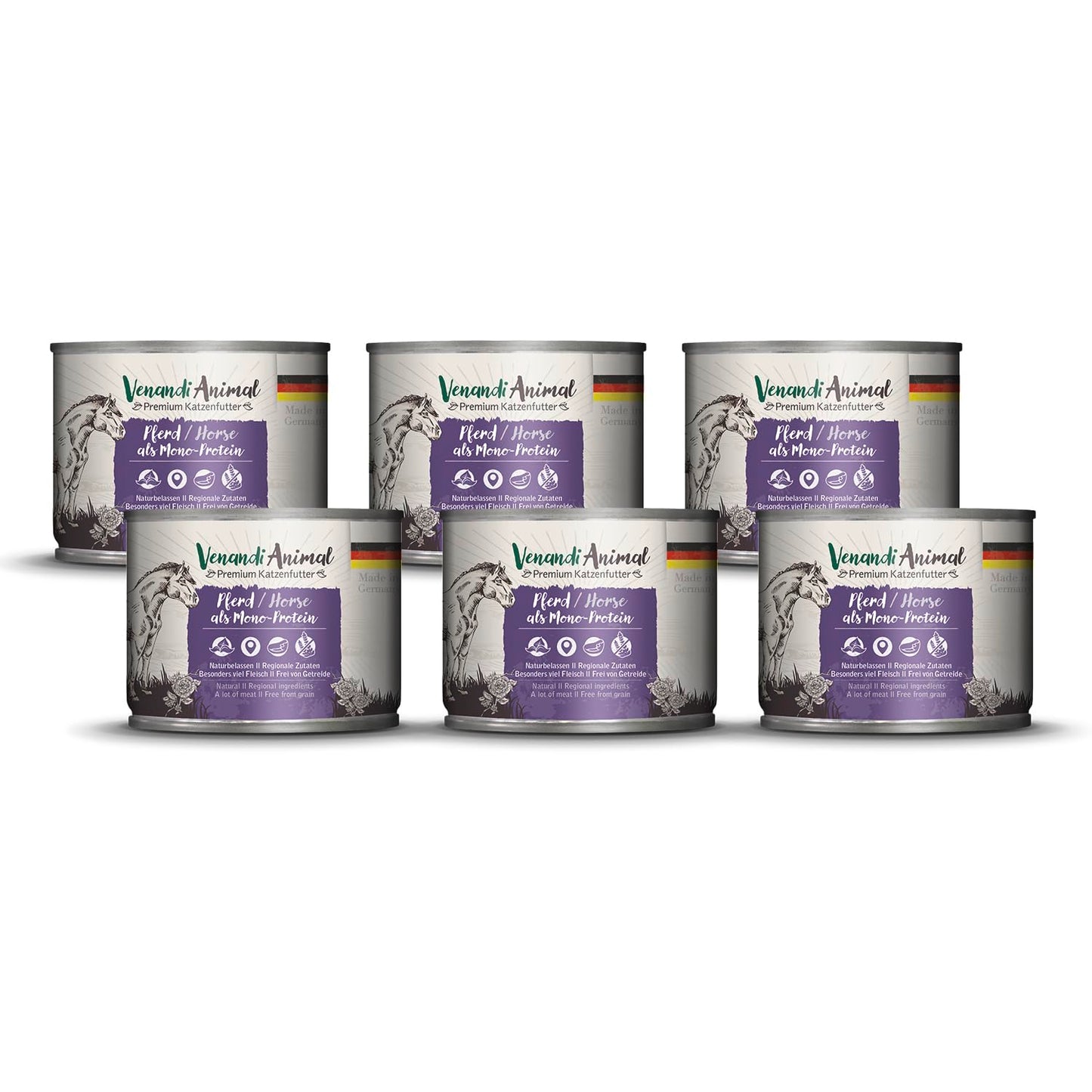 Venandi Animal Premium Cat Food, Horse as Monoprotein, Wet Food, Grain-Free and Natural, Pack of 6 (6 x 200 g) - DeKove