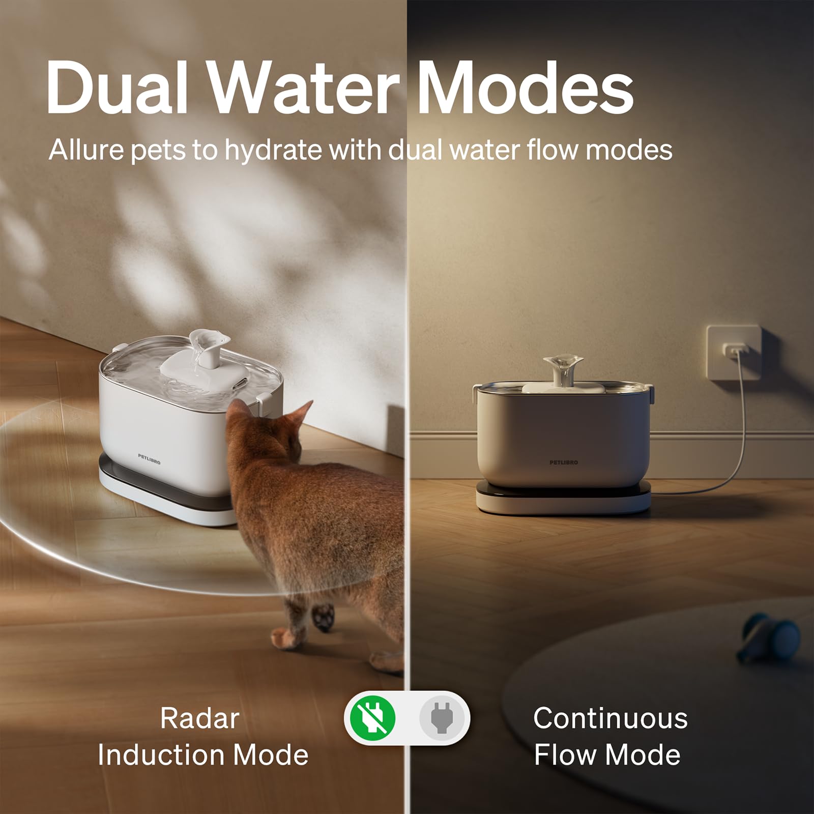 PETLIBRO Cat Water Fountain Battery Operated, Rechargeable, 2.5L/84oz Dockstream Wireless Pet Water Fountain, Water Dispenser with Wireless Pump, Easy Cleaning, BPA-Free for Cats, Pets - DeKove