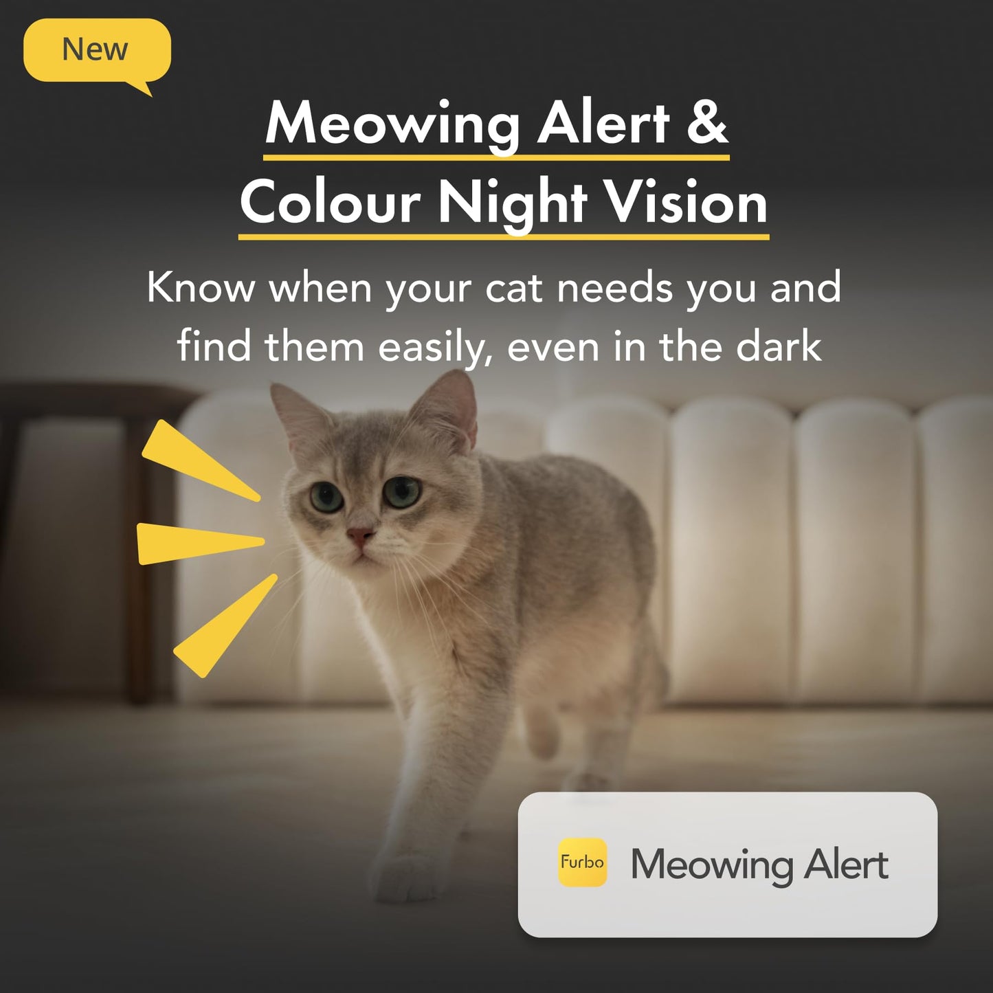 Furbo 360° Cat Camera [BASIC CAMERA]: Pet Monitor w/App, Rotating 360° View, Colour Night Vision, Auto-Tracking, Treat-toss, Meowing Alert. Loved by millions of pet parents worldwide - DeKove