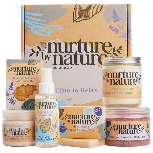 Nurture by Nature RELAX & CALM Pamper Gifts for Women - Mothers Day Hamper - Relaxation Gifts for Women with Lavender Mist, Bath Salts, Candle & More - Bath Sets, Mothers Day Gifts, Spa Sets - DeKove