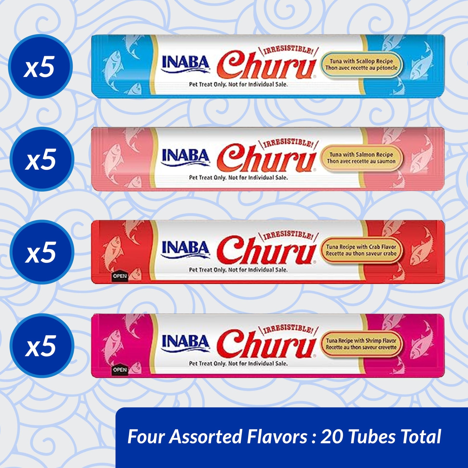 Churu by INABA Cat Treat - Tuna Seafood Variety Box - 1 Pack (20 x 14g total) / Soft & Creamy Cat Treat, Delicious & Healthy Snack, Purée Food Topper, Natural, Grain Free - DeKove