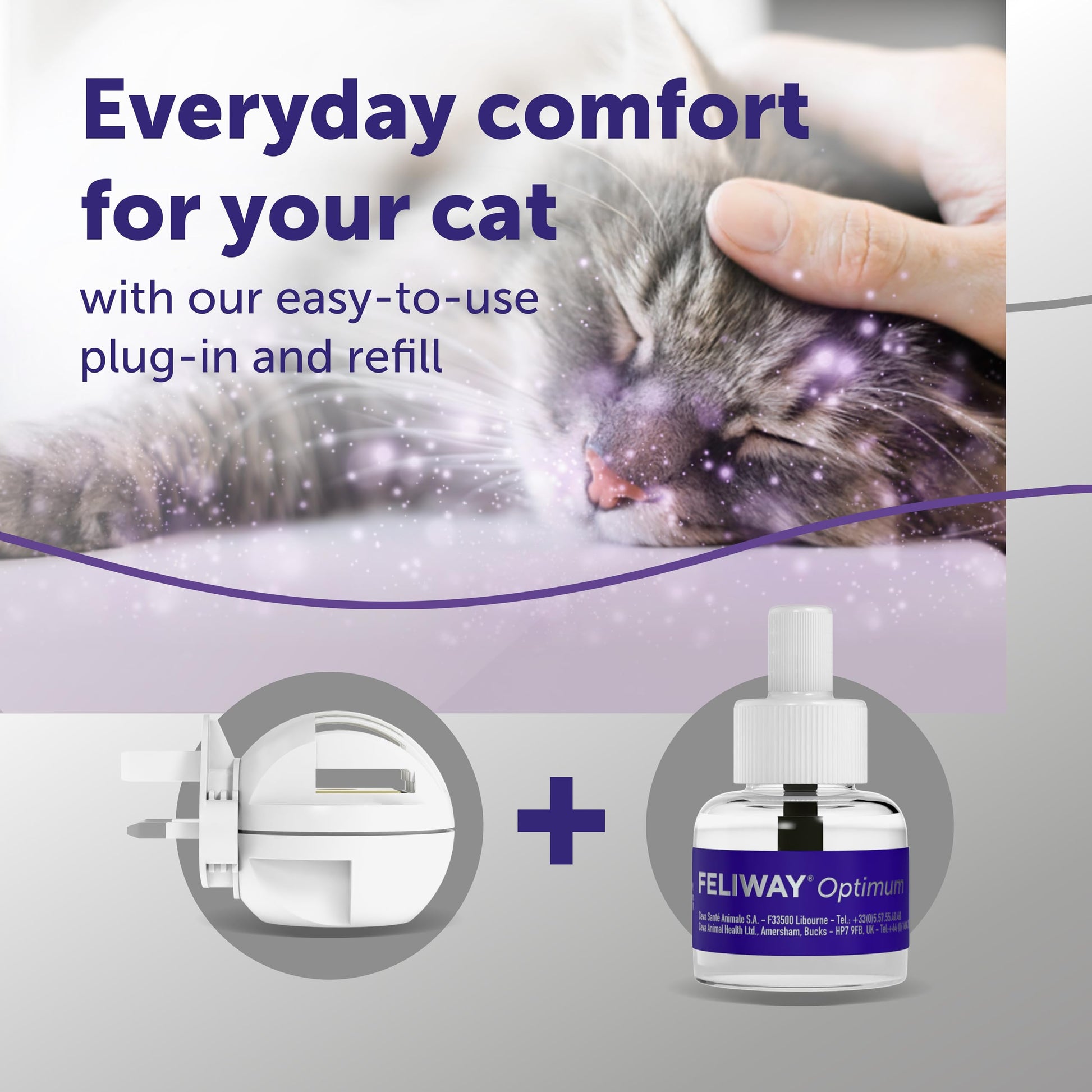 FELIWAY Optimum 30 Day Cat Calming Odourless Plug In Pheromone Diffuser Starter Kit, 48ml - Helps Solve Signs of Stress in Cats & Kittens, Veterinary Recommended, Drug-free, Clinically Proven - DeKove