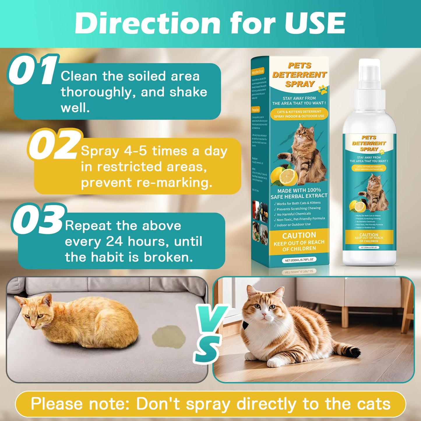 Boxmom Cat Deterrent Spray 200ML, Cat Repellent Spray – Natural Cat Training Spray for Indoor & Outdoor Use, No Trace Formula to Protect Furniture & Garden - DeKove