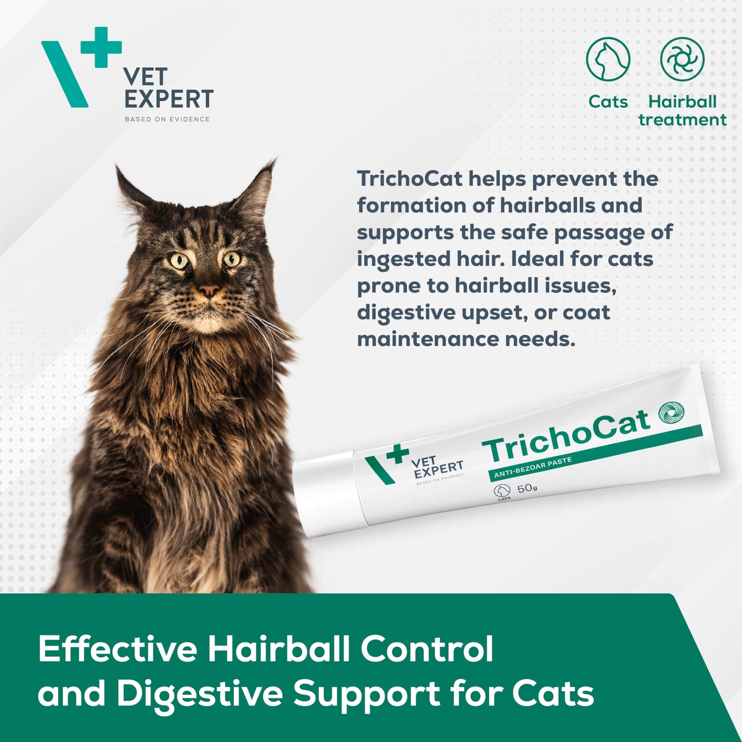 Vet Expert TrichoCat Hairball Treatment for Cats – Prevents and Removes Hairballs with Soy Oil, Yeasts, Taurine, and Vitamins E, B2, B3 – 50g Paste - DeKove