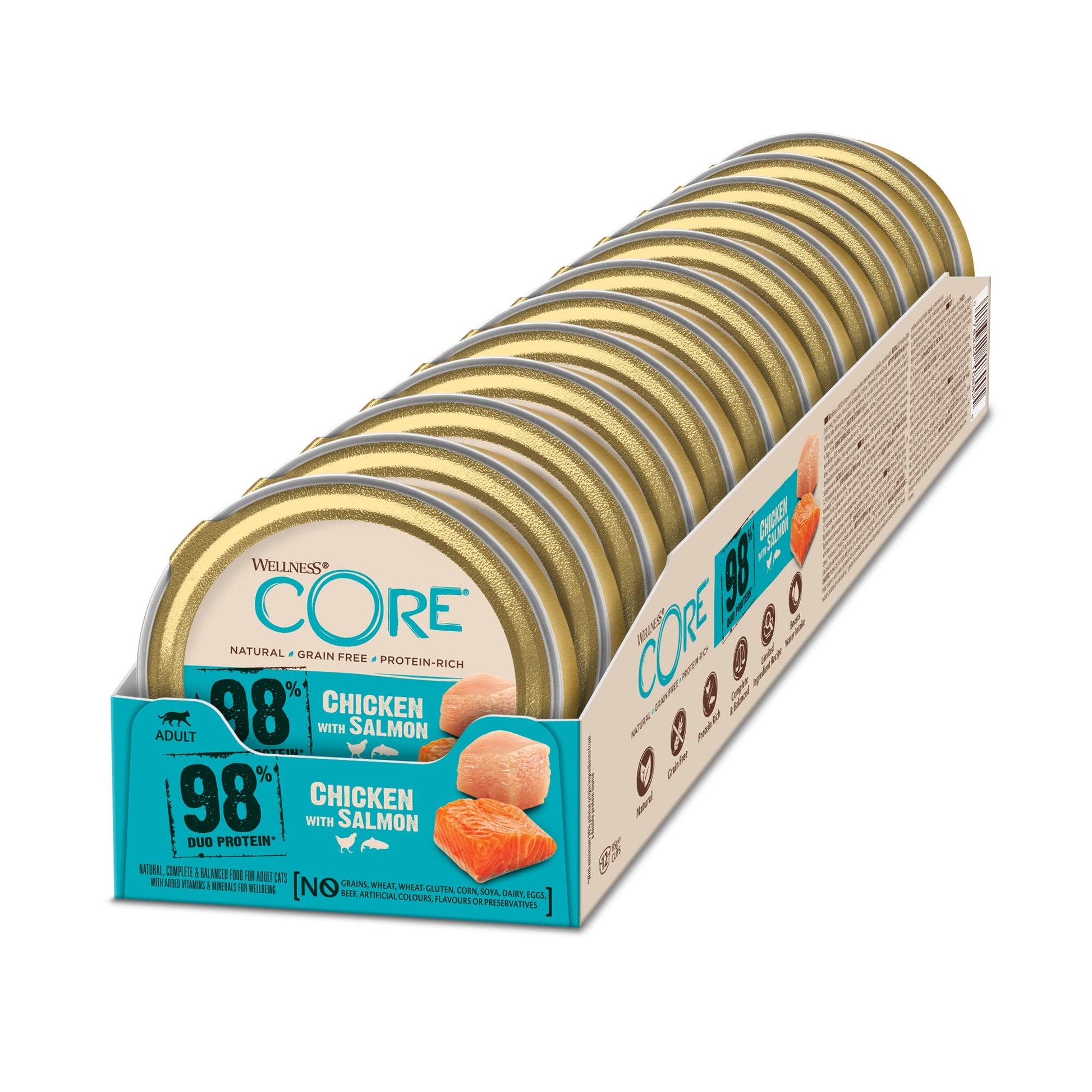 Wellness CORE 98 Percent, 12 x 85g, Chicken & Salmon, Wet Cat Food, Chunky Cat Pate, All-Natural, Grain-Free, High Meat Content, Protein-Rich, Limited Ingredient Recipe - DeKove