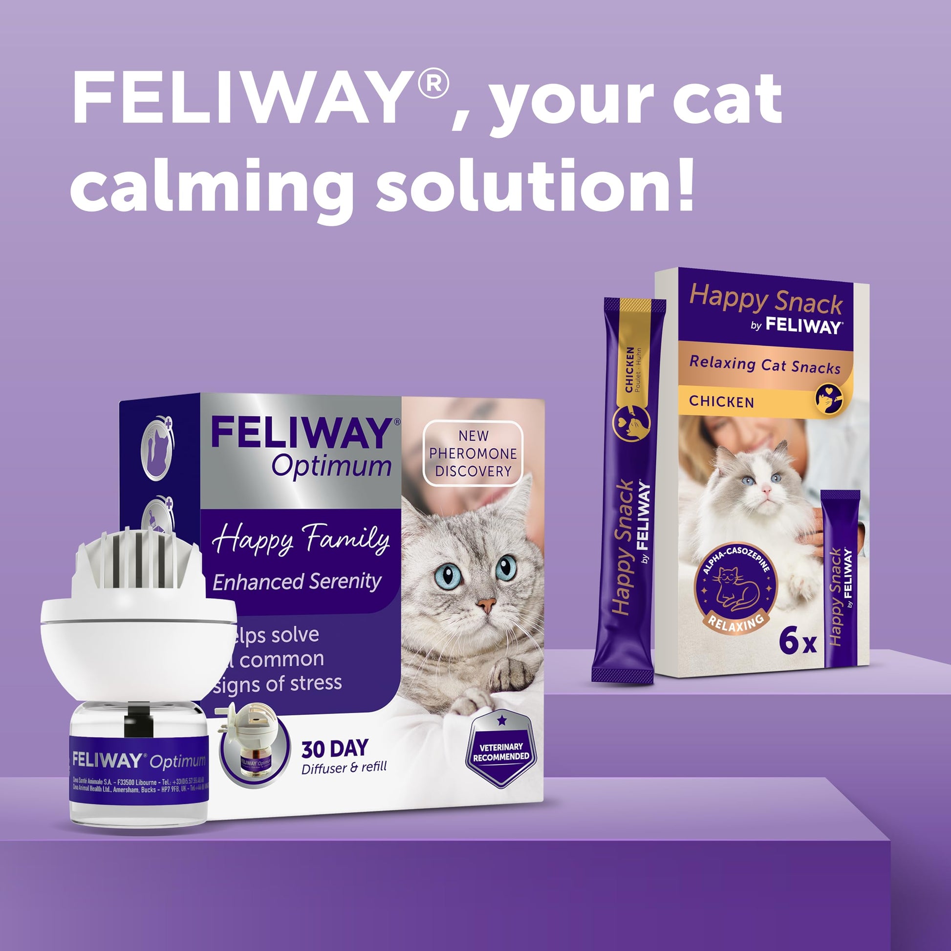 FELIWAY Optimum 30 Day Cat Calming Odourless Plug In Pheromone Diffuser Starter Kit, 48ml - Helps Solve Signs of Stress in Cats & Kittens, Veterinary Recommended, Drug-free, Clinically Proven - DeKove