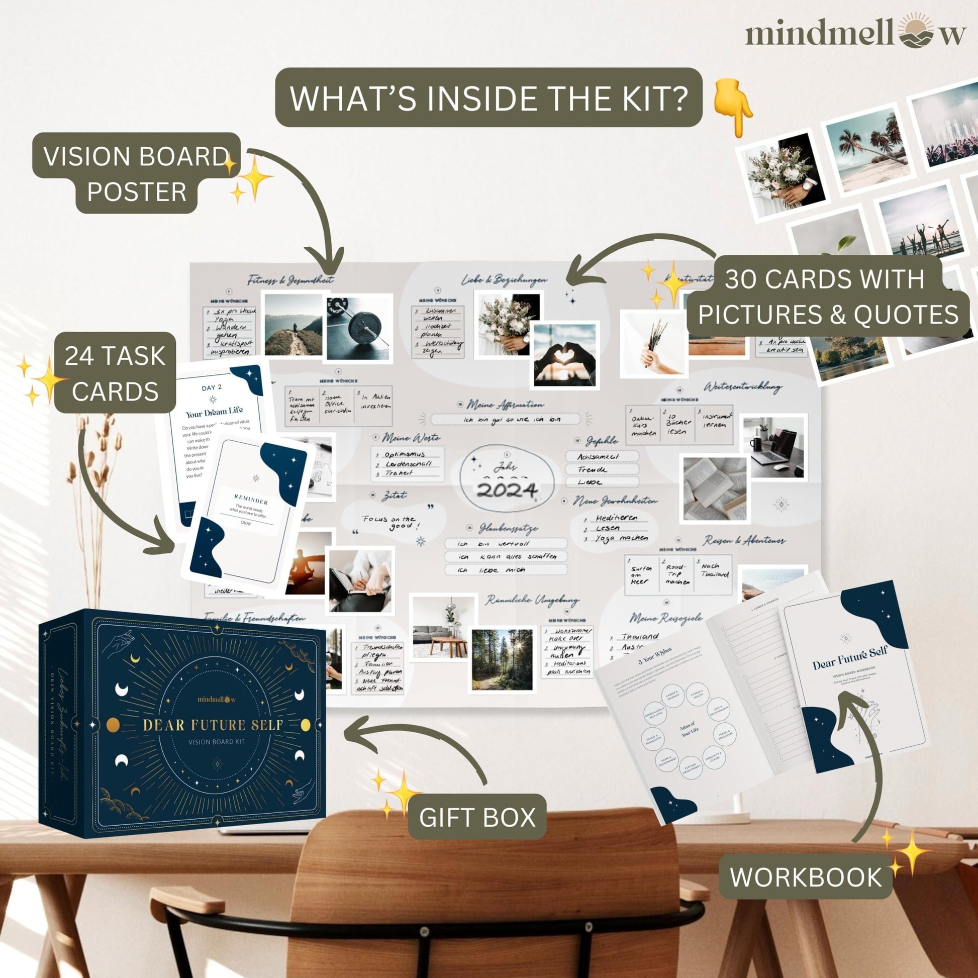Vision Board Kit "Dear Future Self" - Create Your own Vision Board for Wall and Visualize The Life of Your Dreams - DeKove